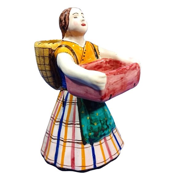 Deruta Perugia Italy Rare Majolica Woman With Baskets Matchstick Holder …